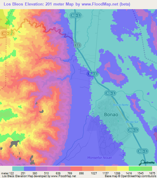 Los Bleos,Dominican Republic Elevation Map