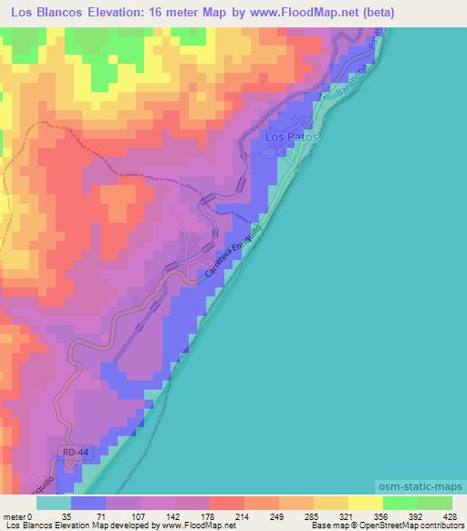 Los Blancos,Dominican Republic Elevation Map