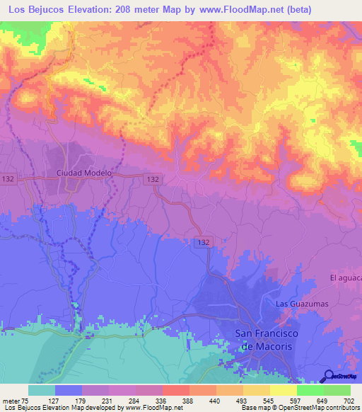 Los Bejucos,Dominican Republic Elevation Map