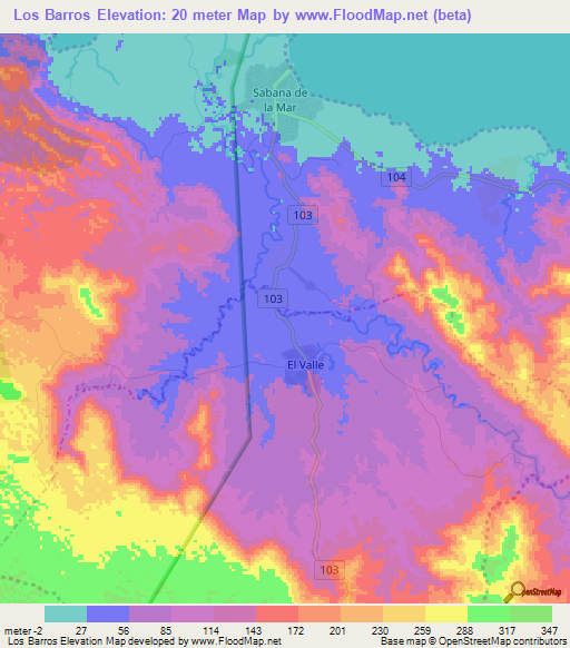 Los Barros,Dominican Republic Elevation Map