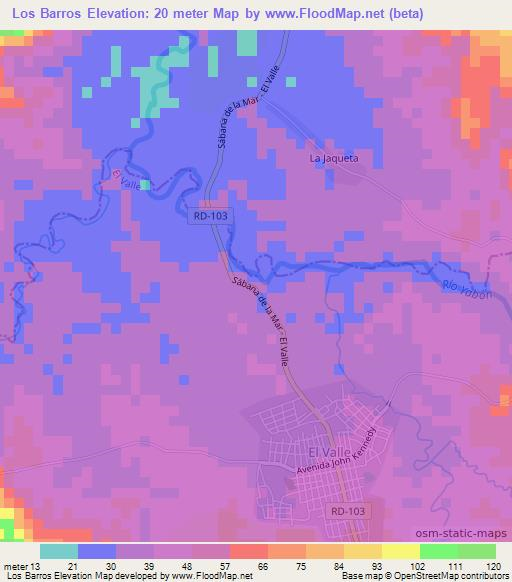 Los Barros,Dominican Republic Elevation Map