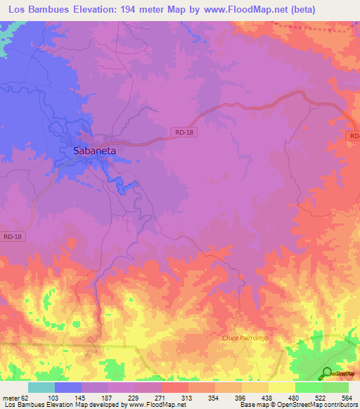 Los Bambues,Dominican Republic Elevation Map