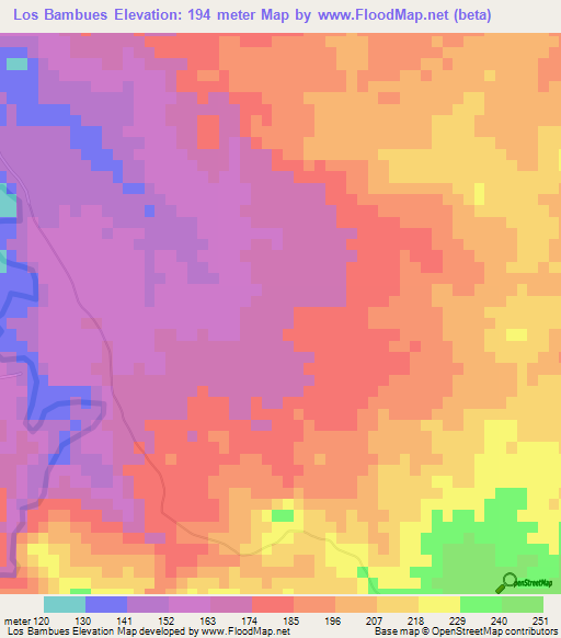 Los Bambues,Dominican Republic Elevation Map