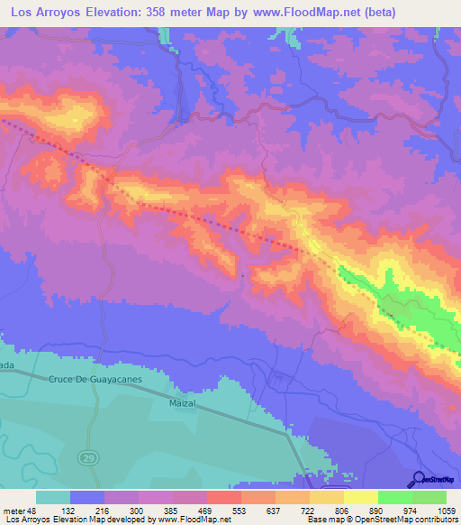 Los Arroyos,Dominican Republic Elevation Map