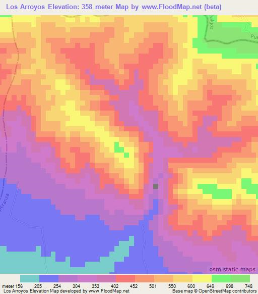 Los Arroyos,Dominican Republic Elevation Map