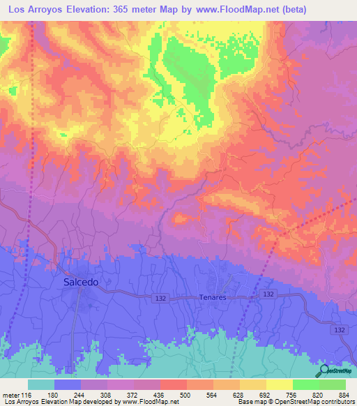 Los Arroyos,Dominican Republic Elevation Map