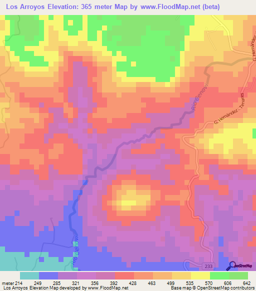 Los Arroyos,Dominican Republic Elevation Map