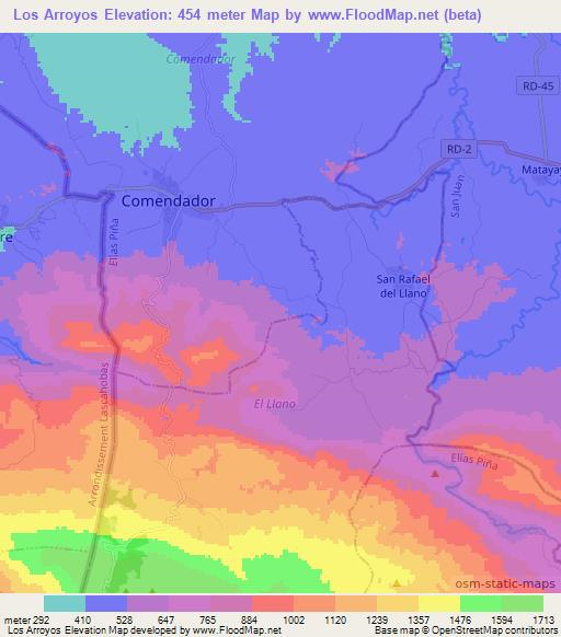 Los Arroyos,Dominican Republic Elevation Map