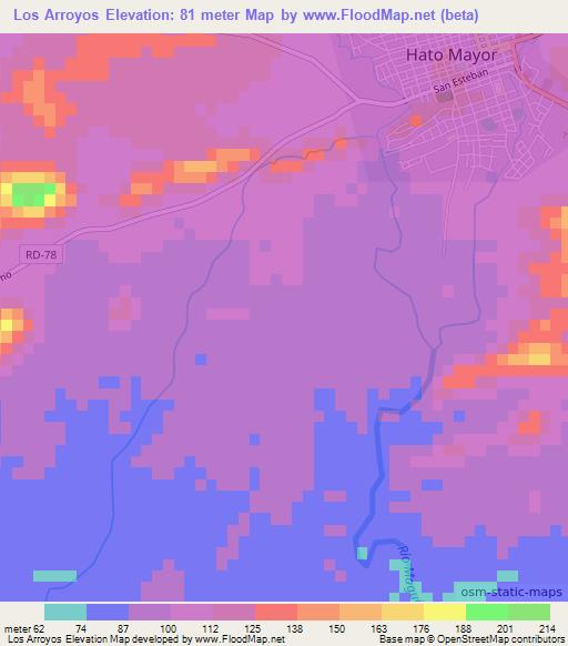 Los Arroyos,Dominican Republic Elevation Map