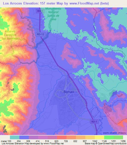 Los Arroces,Dominican Republic Elevation Map