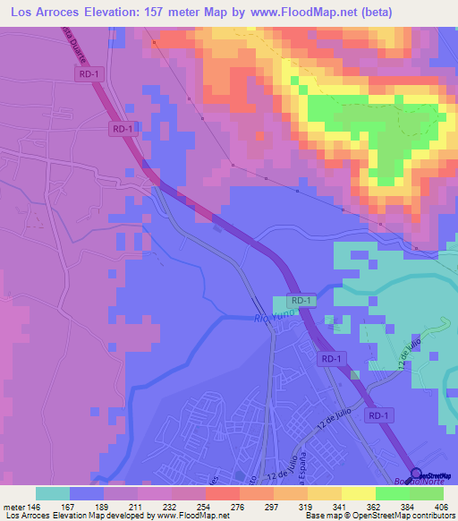 Los Arroces,Dominican Republic Elevation Map