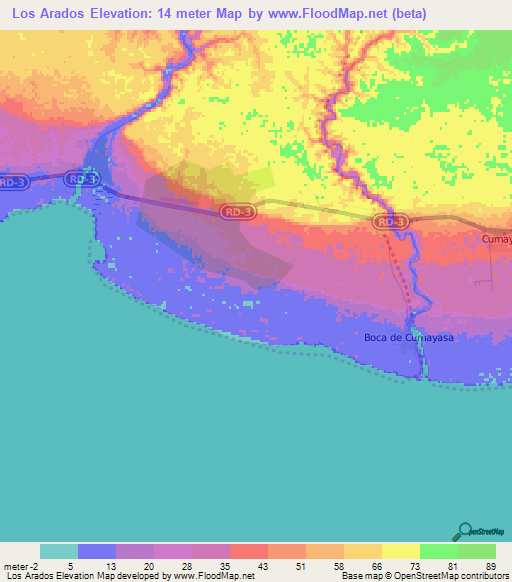 Los Arados,Dominican Republic Elevation Map