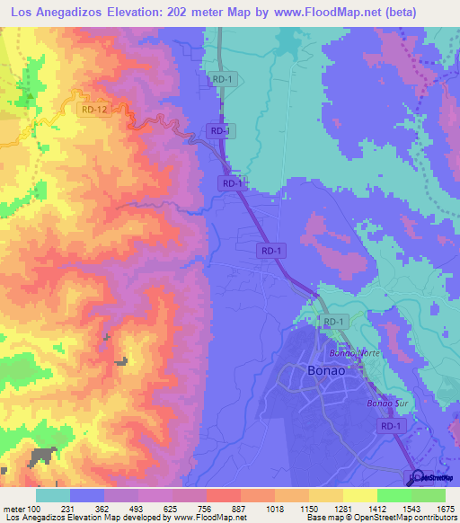 Los Anegadizos,Dominican Republic Elevation Map