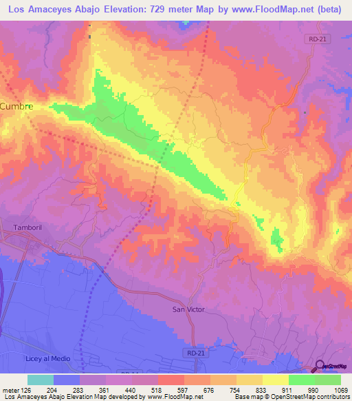 Los Amaceyes Abajo,Dominican Republic Elevation Map