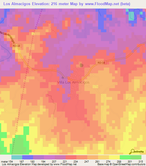 Los Almacigos,Dominican Republic Elevation Map