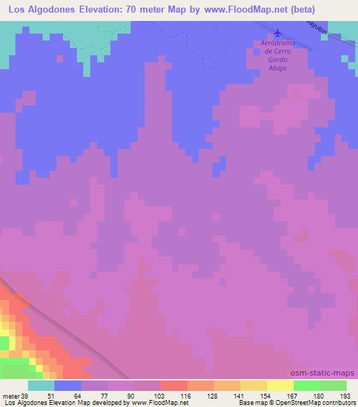 Los Algodones,Dominican Republic Elevation Map