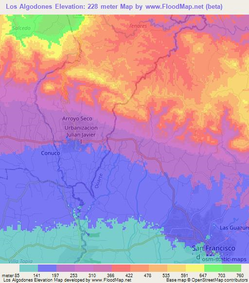 Los Algodones,Dominican Republic Elevation Map