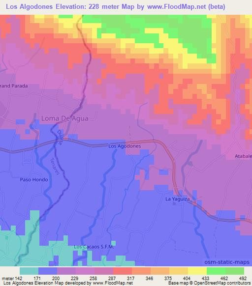 Los Algodones,Dominican Republic Elevation Map