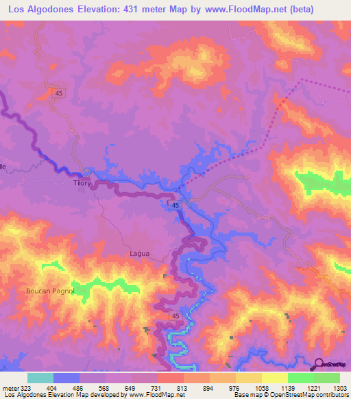 Los Algodones,Dominican Republic Elevation Map