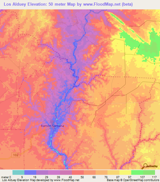 Los Alduey,Dominican Republic Elevation Map