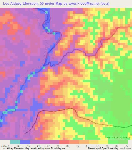 Los Alduey,Dominican Republic Elevation Map