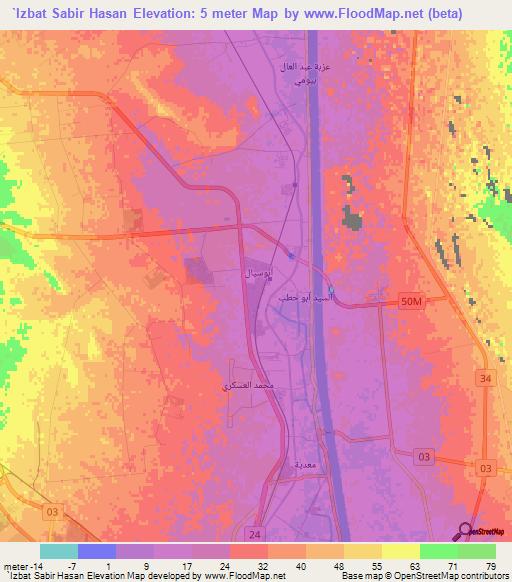 `Izbat Sabir Hasan,Egypt Elevation Map