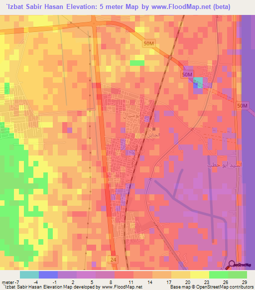 `Izbat Sabir Hasan,Egypt Elevation Map