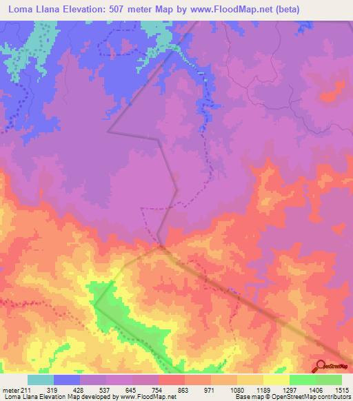 Loma Llana,Dominican Republic Elevation Map