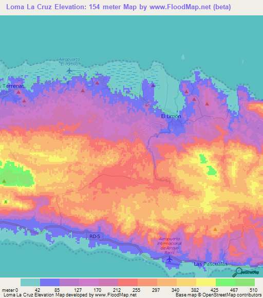 Loma La Cruz,Dominican Republic Elevation Map