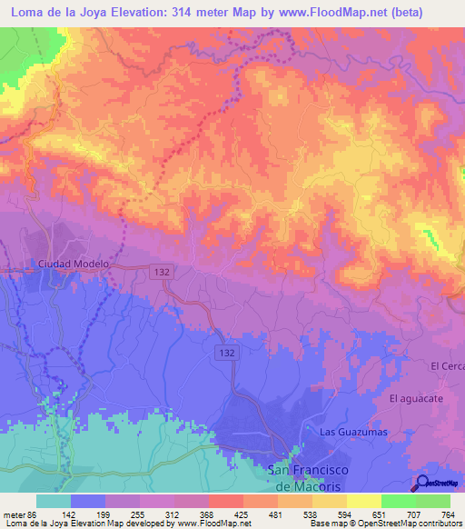 Loma de la Joya,Dominican Republic Elevation Map