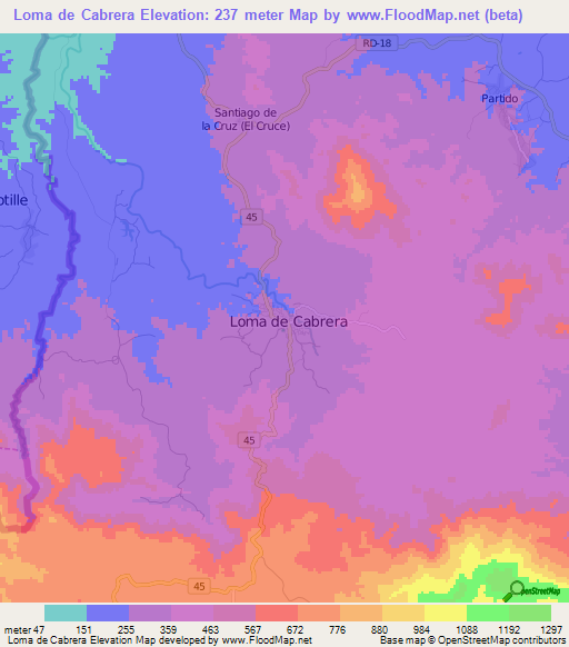 Loma de Cabrera,Dominican Republic Elevation Map