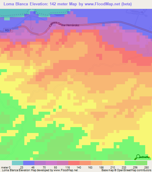 Loma Blanca,Dominican Republic Elevation Map