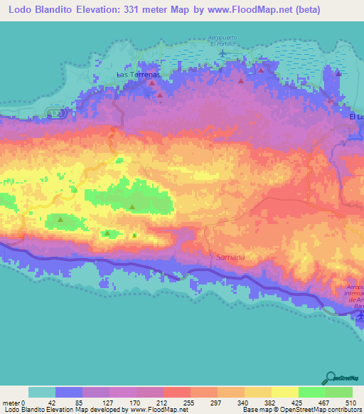 Lodo Blandito,Dominican Republic Elevation Map