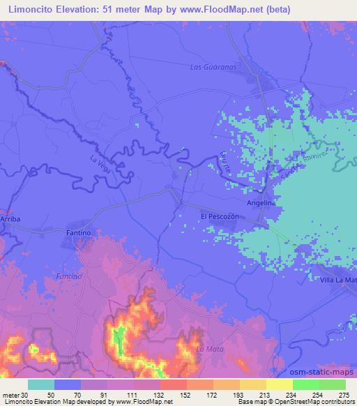 Limoncito,Dominican Republic Elevation Map