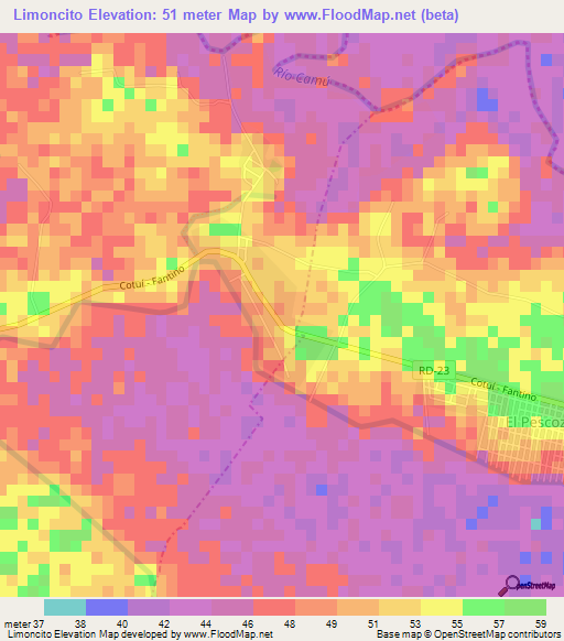 Limoncito,Dominican Republic Elevation Map