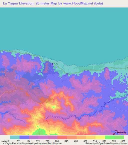 La Yagua,Dominican Republic Elevation Map