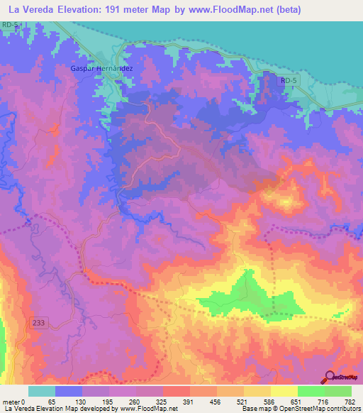 La Vereda,Dominican Republic Elevation Map