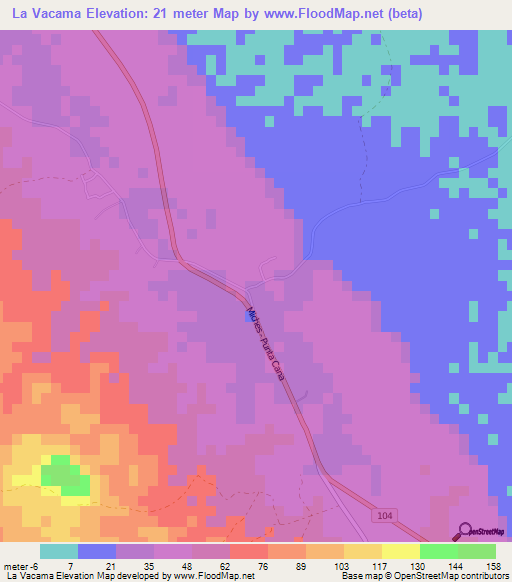 La Vacama,Dominican Republic Elevation Map