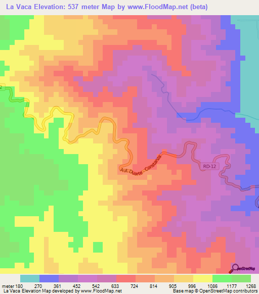 La Vaca,Dominican Republic Elevation Map