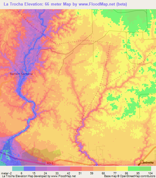 La Trocha,Dominican Republic Elevation Map