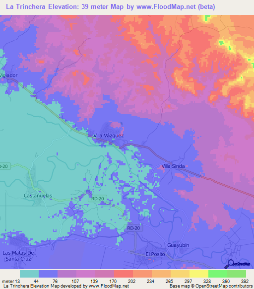 La Trinchera,Dominican Republic Elevation Map