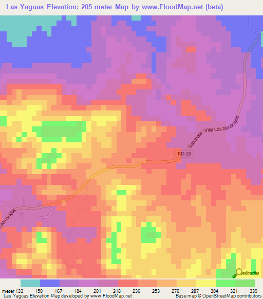 Las Yaguas,Dominican Republic Elevation Map