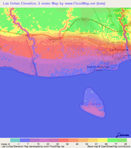 Las Uvitas,Dominican Republic Elevation Map