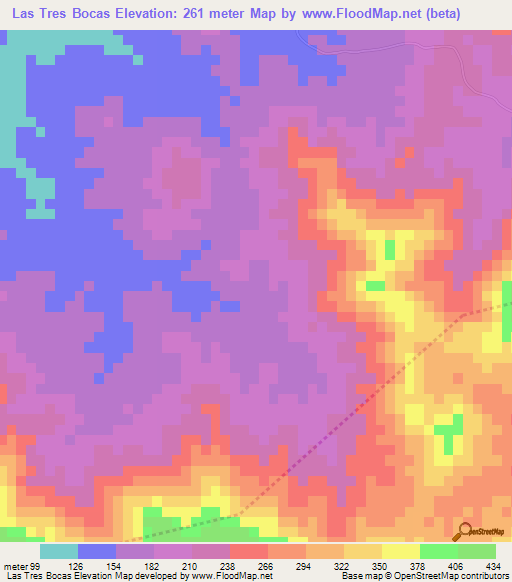 Las Tres Bocas,Dominican Republic Elevation Map