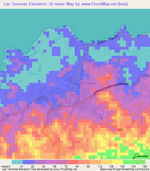 Las Terrenas,Dominican Republic Elevation Map