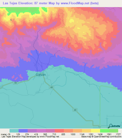 Las Tejas,Dominican Republic Elevation Map