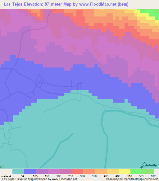 Las Tejas,Dominican Republic Elevation Map