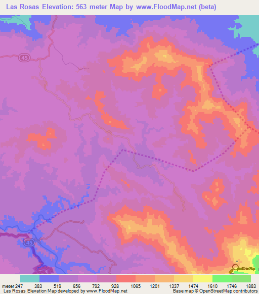 Las Rosas,Dominican Republic Elevation Map