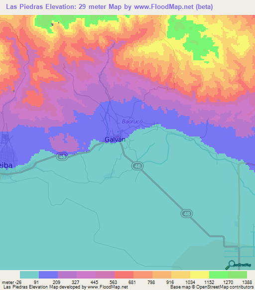 Las Piedras,Dominican Republic Elevation Map