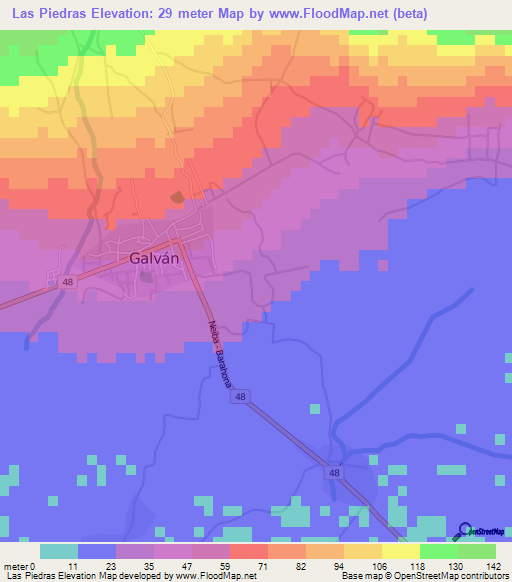 Las Piedras,Dominican Republic Elevation Map